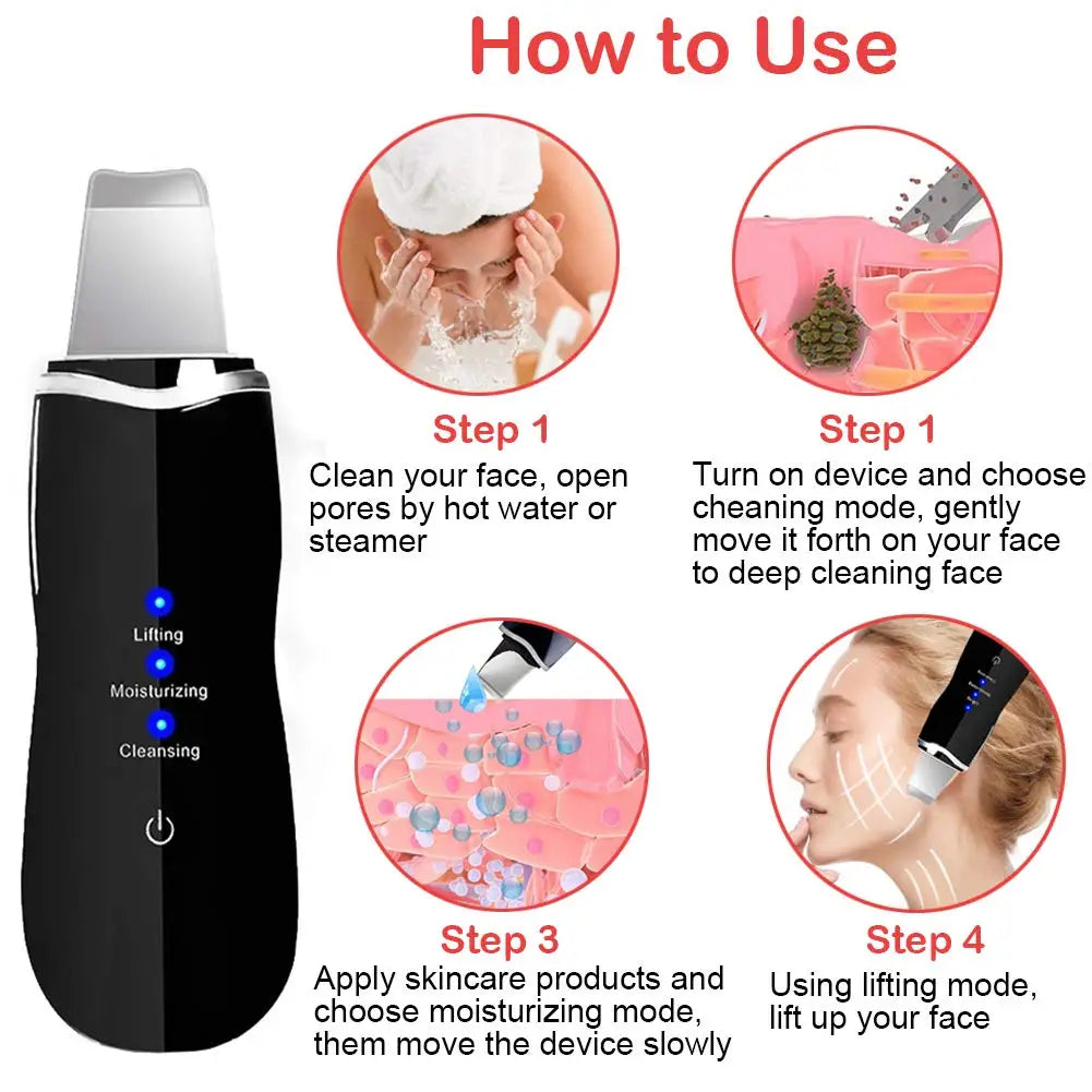 PureLift™ Ultrasonic Skin Scrubber (Rechargeable- Blackheads Cleaning, Lifting)