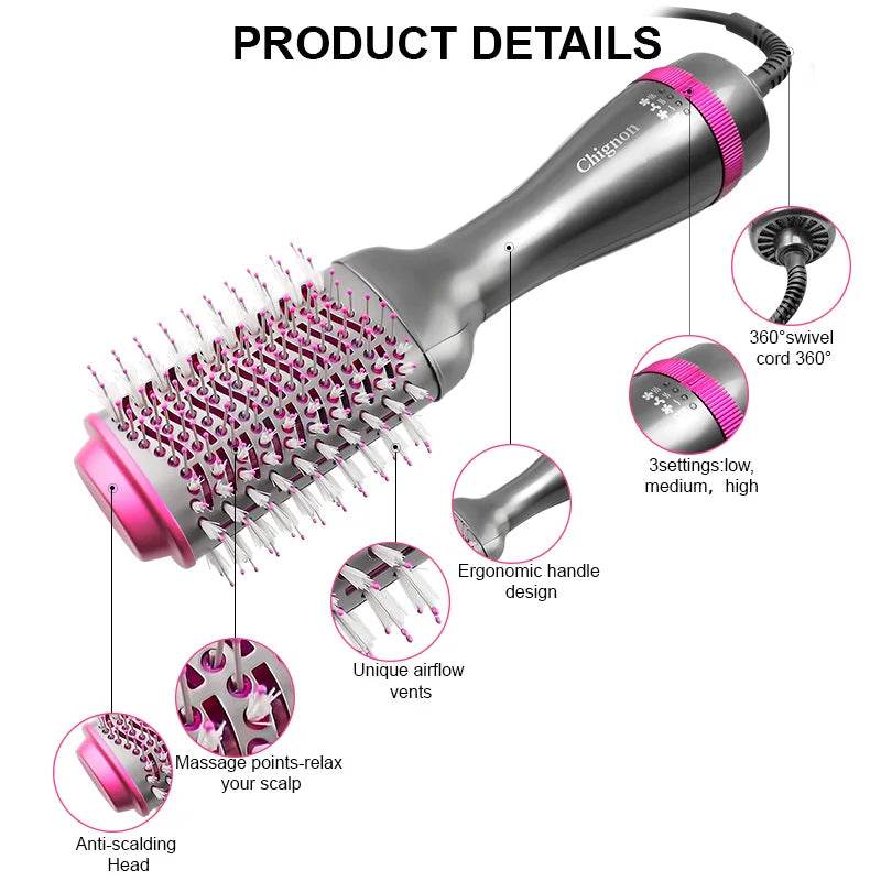 GlowWave 1000W 2-in-1 Rotating Hot Air Brush & Volumizer