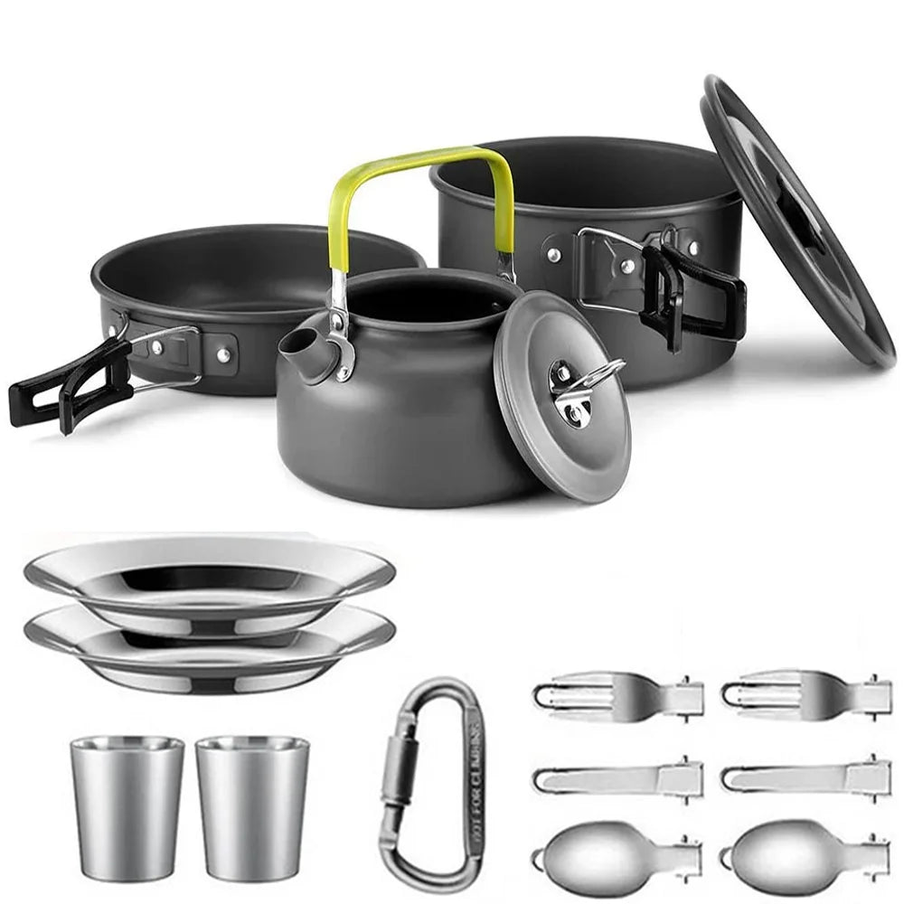 Ultimate Camping Cookware Set – Non-Stick Pots, Teapot & Tableware for 2-3 People | Outdoor Cooking & Picnic Essentials