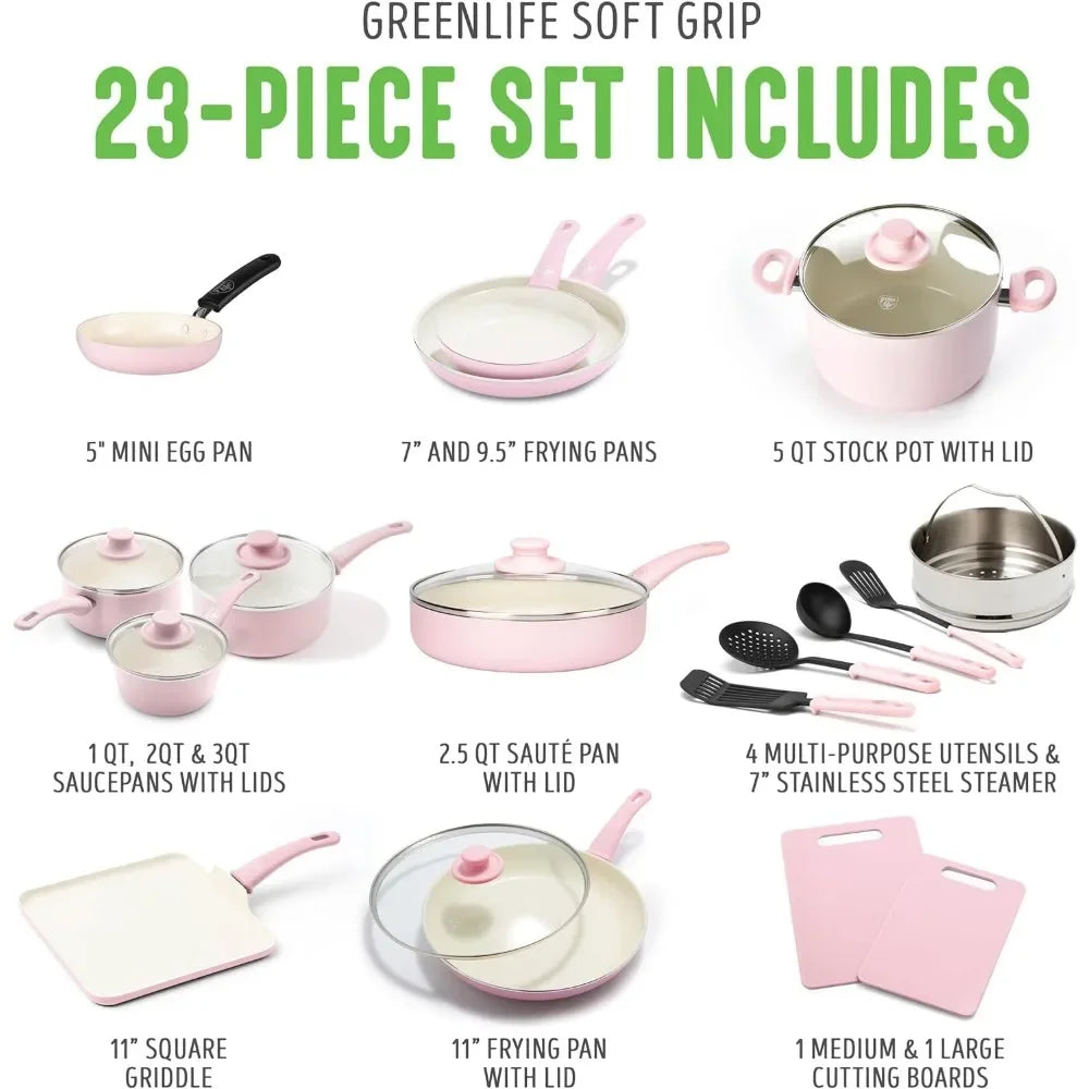 Soft Grip 23-Piece Ceramic Nonstick Cookware Set – Pots, Pans & Utensils