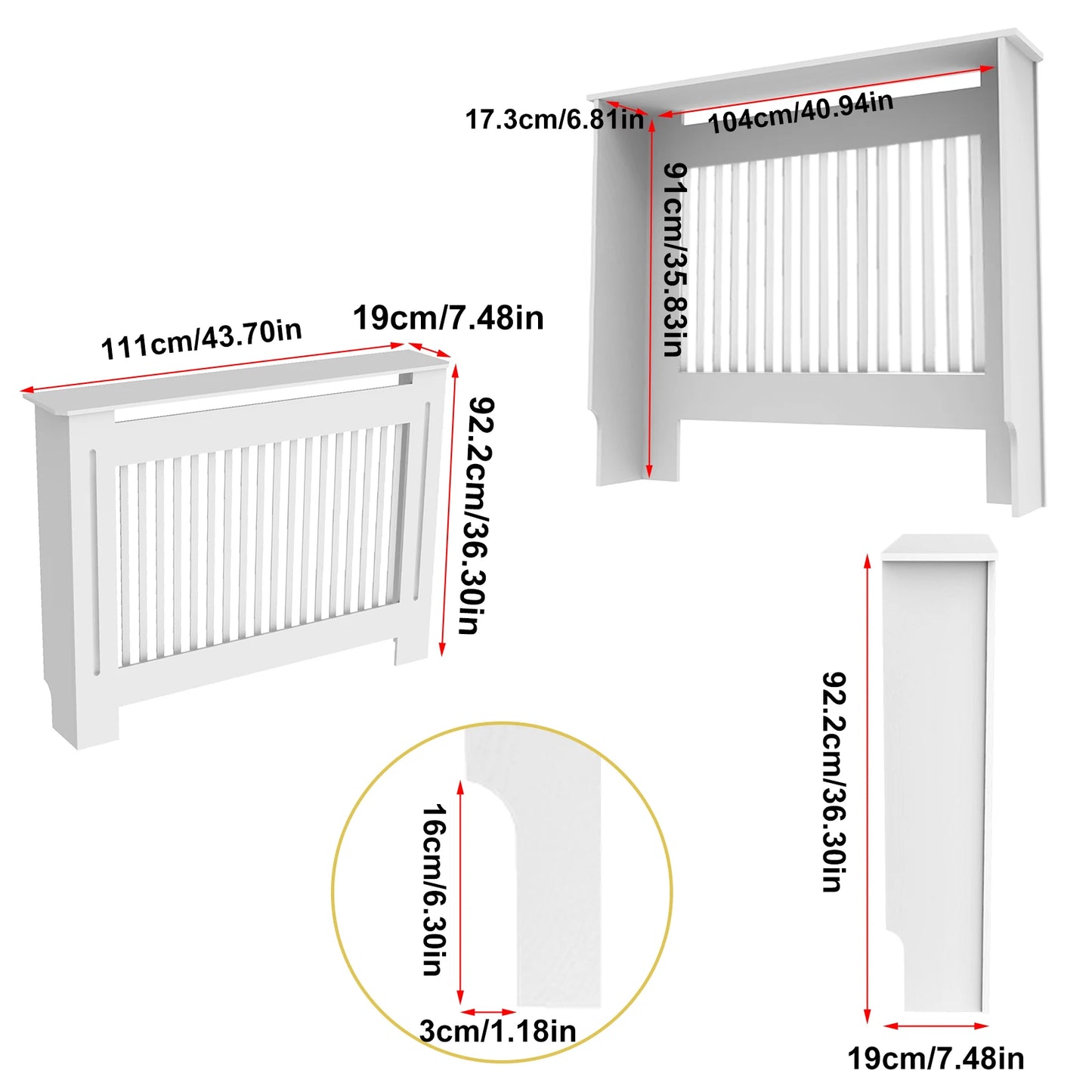 Modern White Radiator Cover – Stylish MDF Wall Cabinet with Grill Design (S/M/L/XL)