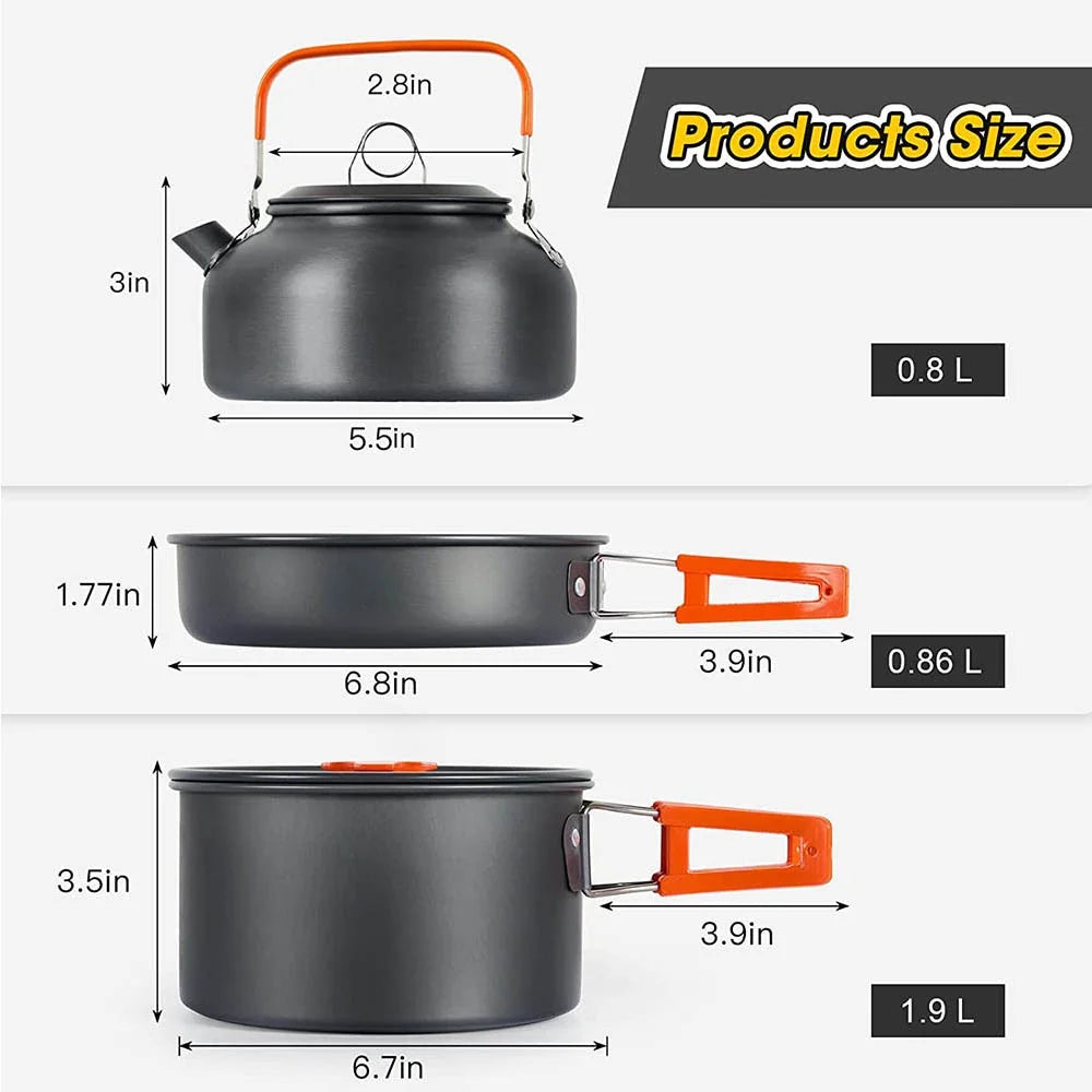 Ultimate Camping Cookware Set – Non-Stick Pots, Teapot & Tableware for 2-3 People | Outdoor Cooking & Picnic Essentials