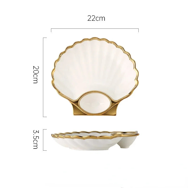 Elegant Ceramic Clam-Shaped Sauce & Snack Plate – Perfect for Sushi & Dipping