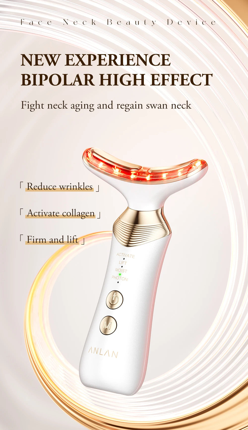 [Best-seller] ANLAN 24K Gold Dual Polar Neck & Face Lifting Device – EMS Anti-Aging Massager