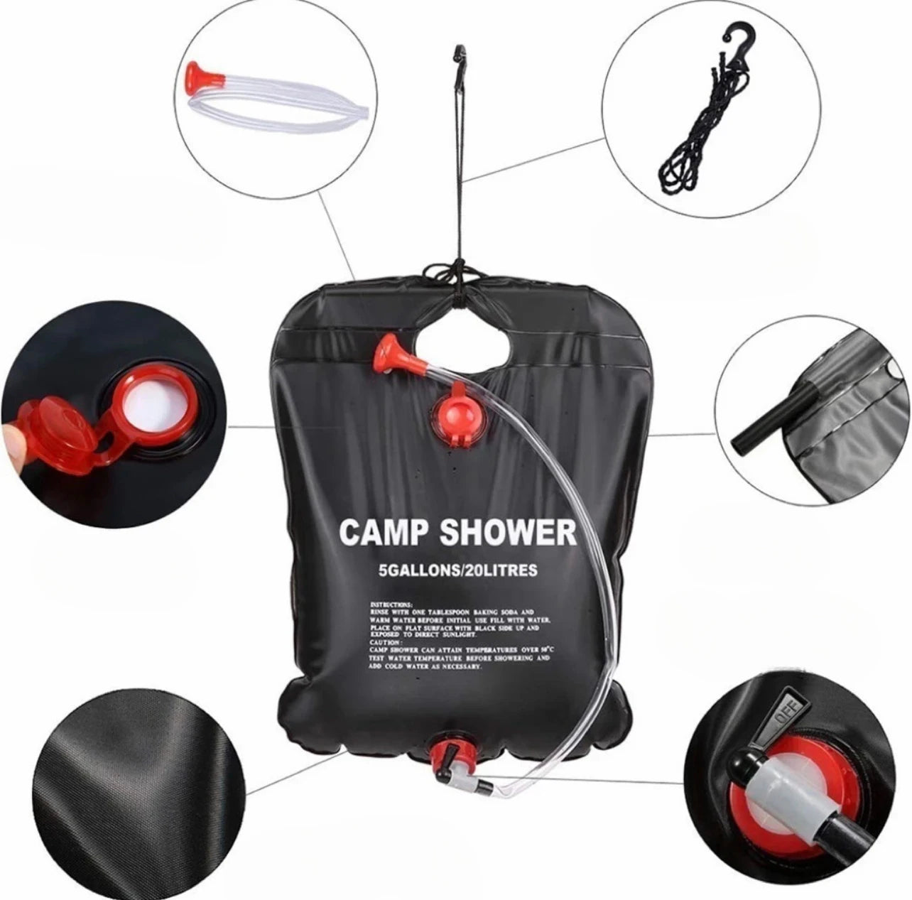 [Only 2 left in stock!] SolarFlow Outdoor Shower Bag – Foldable, Sun-Heated Camping Shower (20L)