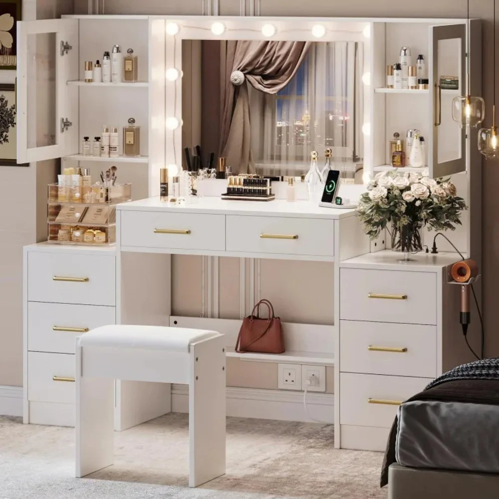 2 color LuxeGlow Vanity Desk – Elegant Makeup Station with LED Lights & Storage ✨💄