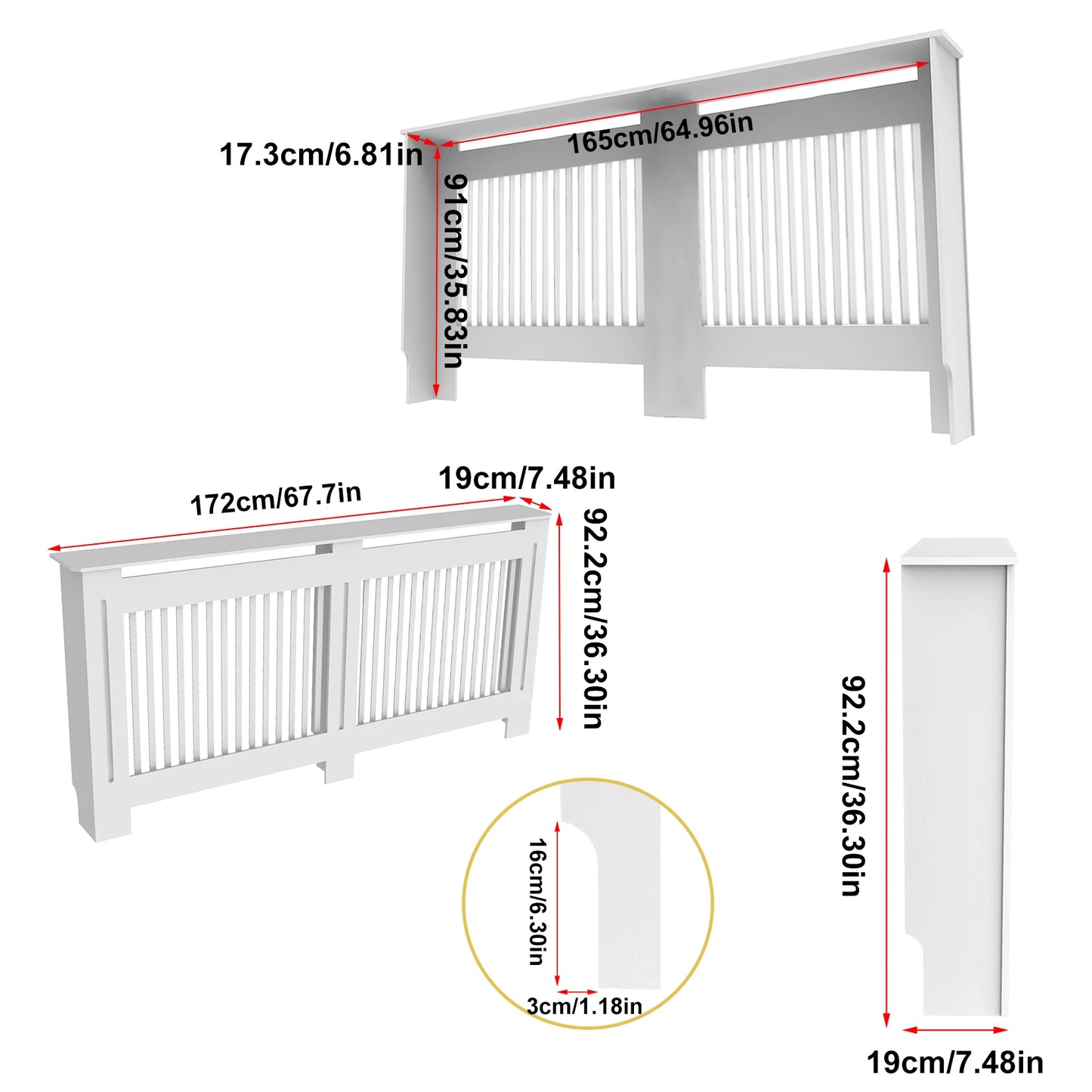 Modern White Radiator Cover – Stylish MDF Wall Cabinet with Grill Design (S/M/L/XL)