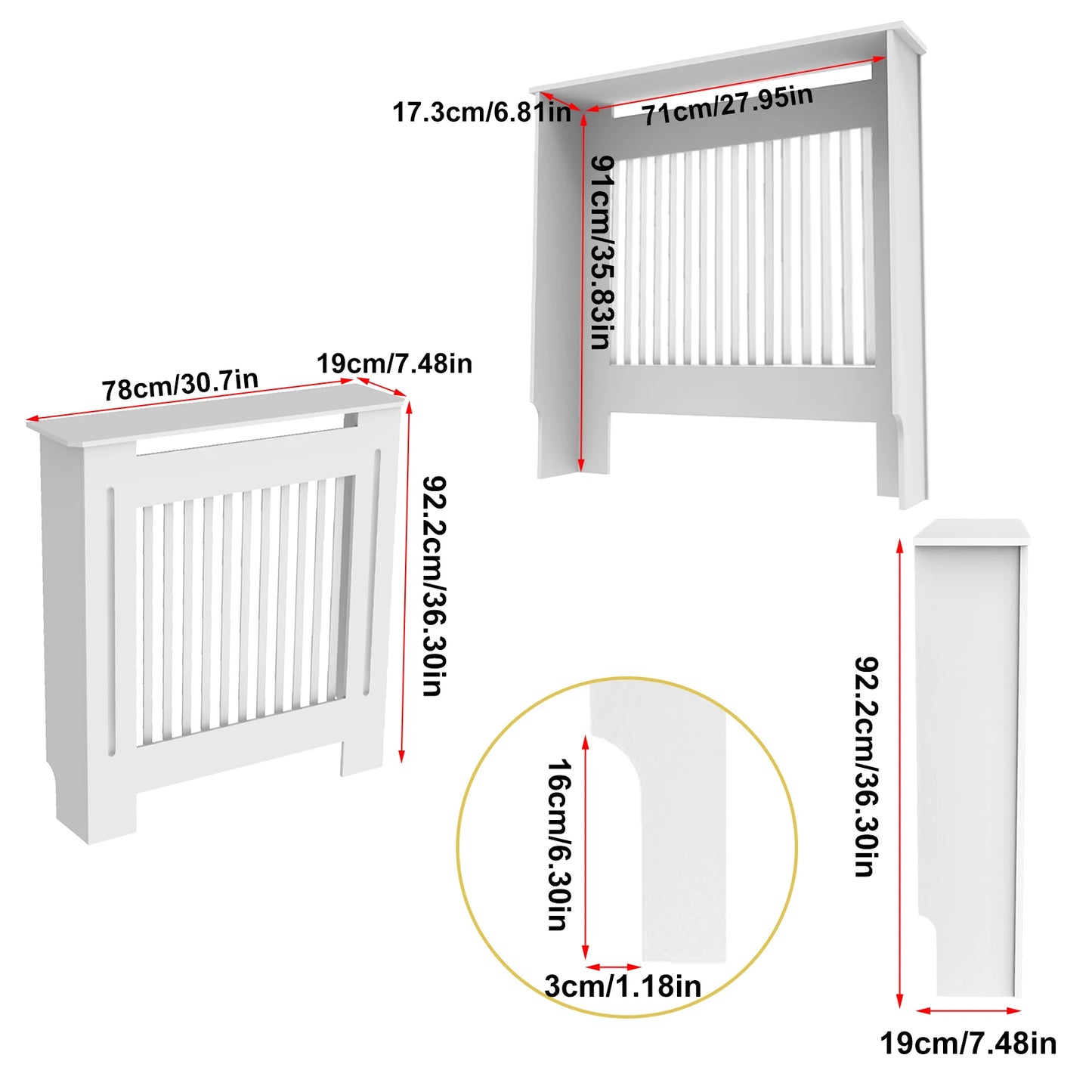 Modern White Radiator Cover – Stylish MDF Wall Cabinet with Grill Design (S/M/L/XL)