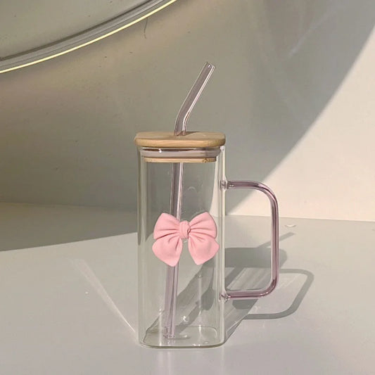 ChicSip 350ML Square Mug – Pink Handle, Lid & Straw, Perfect for Coffee & Milk 🎀☕