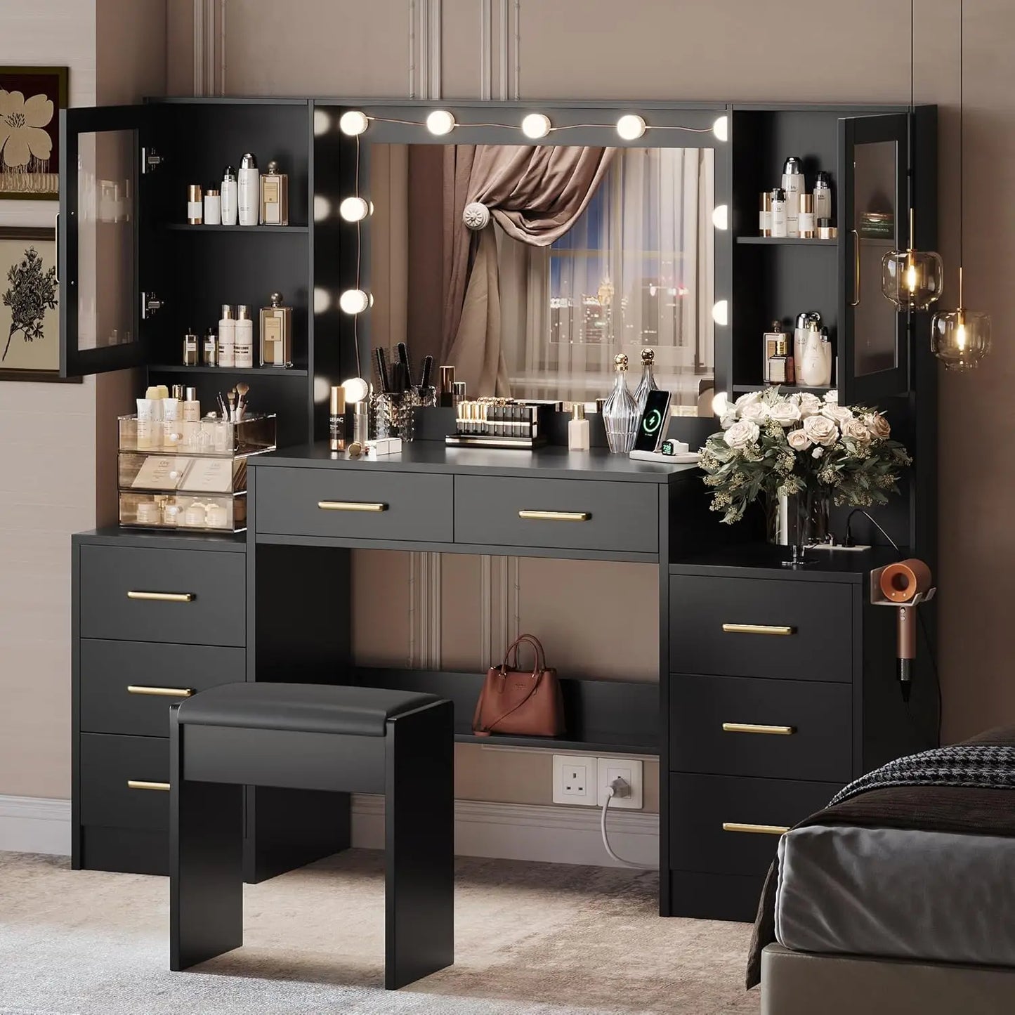 2 color LuxeGlow Vanity Desk – Elegant Makeup Station with LED Lights & Storage ✨💄