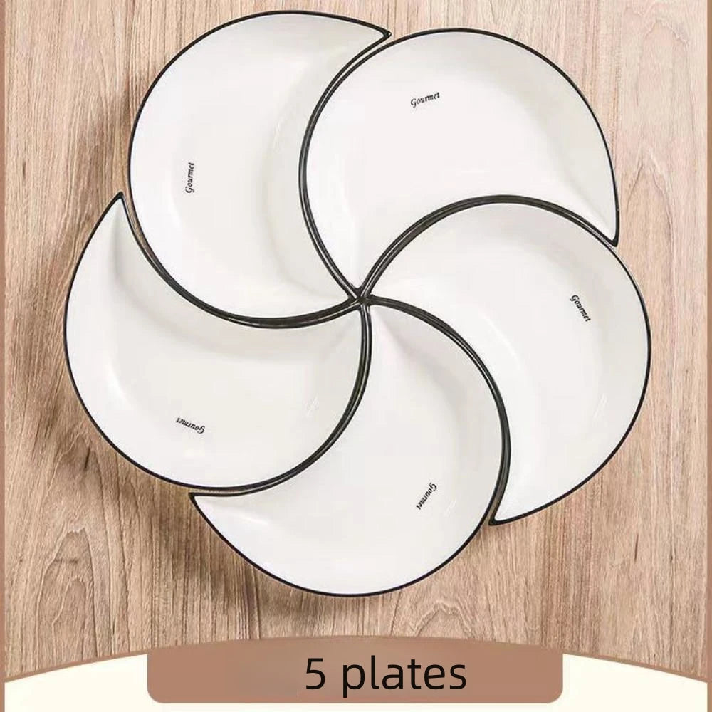 5-Piece Moon-Shaped Ceramic Dinnerware Set – Flexible Hot Pot Plates for Customizable Dining