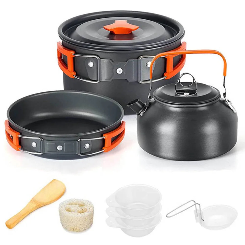 Ultimate Camping Cookware Set – Non-Stick Pots, Teapot & Tableware for 2-3 People | Outdoor Cooking & Picnic Essentials