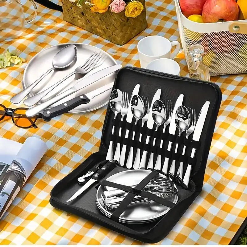 Portable Outdoor Camping Cutlery Set – 10/20Pcs Stainless Steel Utensil Kit for Picnic & Hiking