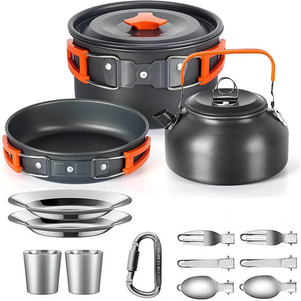 Ultimate Camping Cookware Set – Non-Stick Pots, Teapot & Tableware for 2-3 People | Outdoor Cooking & Picnic Essentials