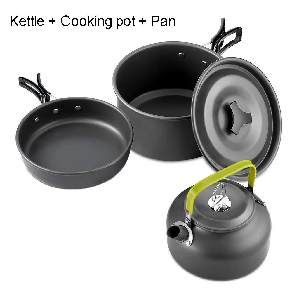 Ultimate Camping Cookware Set – Non-Stick Pots, Teapot & Tableware for 2-3 People | Outdoor Cooking & Picnic Essentials