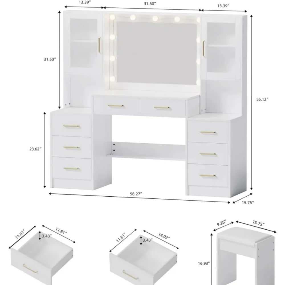 2 color LuxeGlow Vanity Desk – Elegant Makeup Station with LED Lights & Storage ✨💄