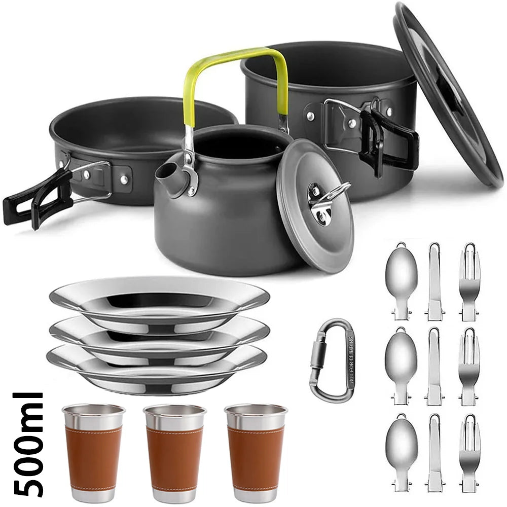 Ultimate Camping Cookware Set – Non-Stick Pots, Teapot & Tableware for 2-3 People | Outdoor Cooking & Picnic Essentials