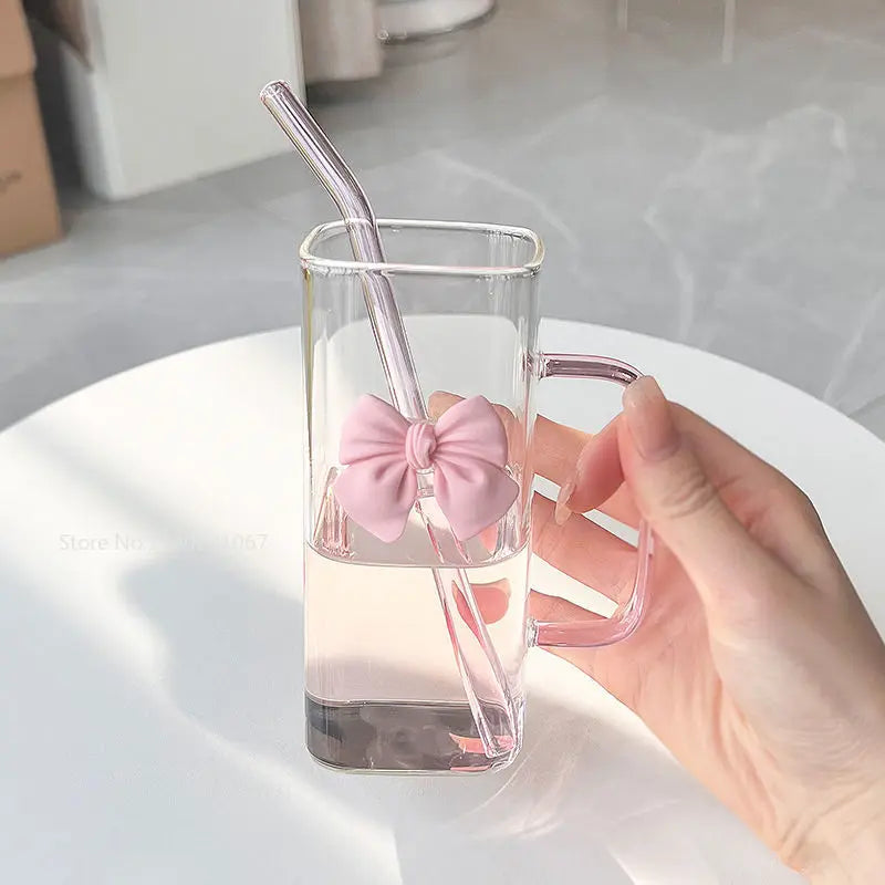 ChicSip 350ML Square Mug – Pink Handle, Lid & Straw, Perfect for Coffee & Milk 🎀☕