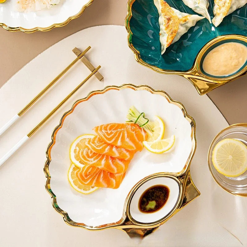 Elegant Ceramic Clam-Shaped Sauce & Snack Plate – Perfect for Sushi & Dipping