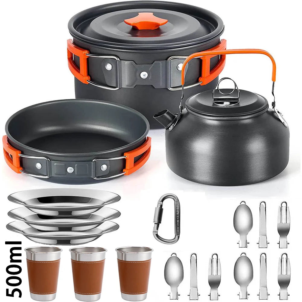 Ultimate Camping Cookware Set – Non-Stick Pots, Teapot & Tableware for 2-3 People | Outdoor Cooking & Picnic Essentials