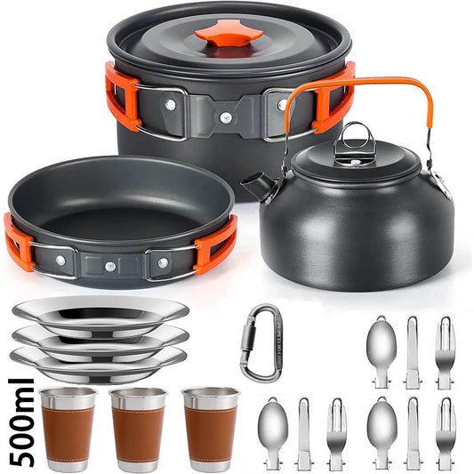 Ultimate Camping Cookware Set – Non-Stick Pots, Teapot & Tableware for 2-3 People | Outdoor Cooking & Picnic Essentials