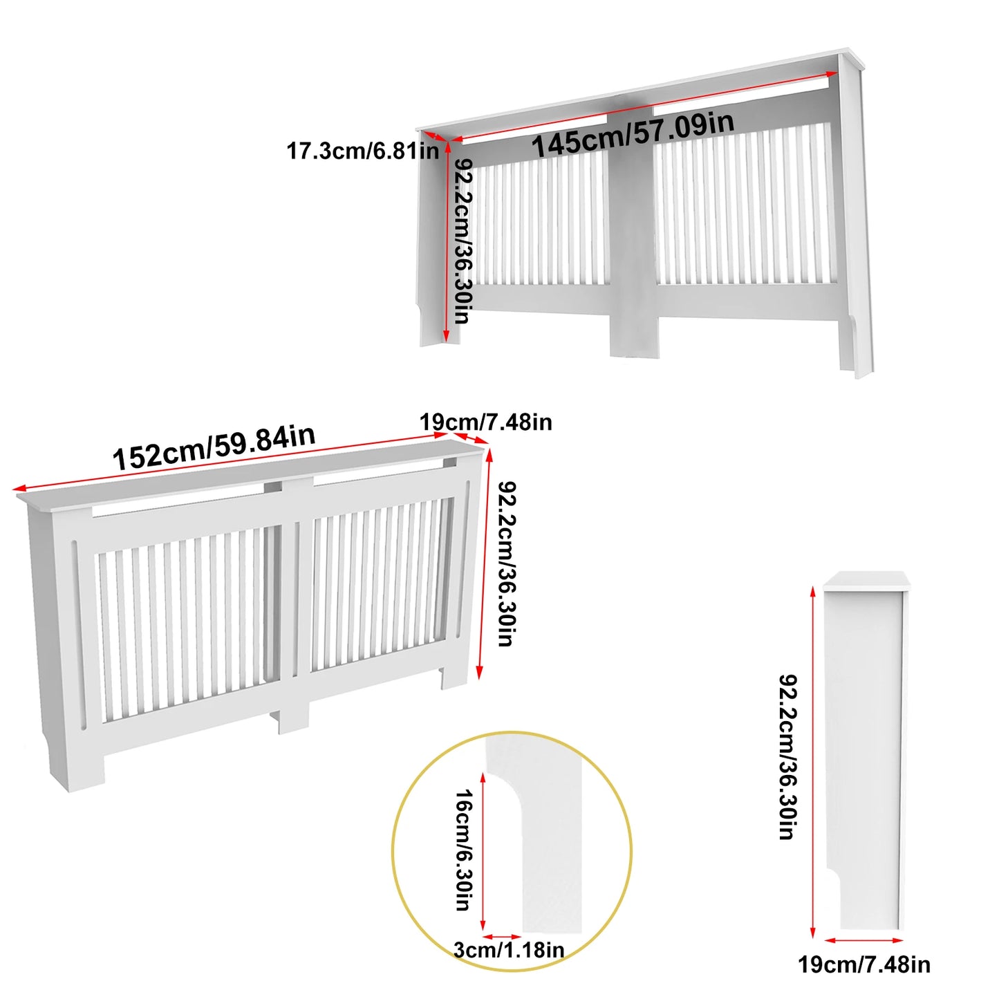 Modern White Radiator Cover – Stylish MDF Wall Cabinet with Grill Design (S/M/L/XL)