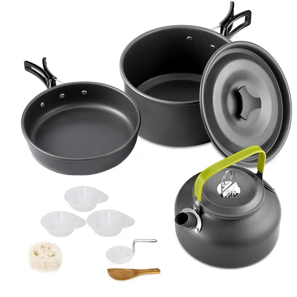 Ultimate Camping Cookware Set – Non-Stick Pots, Teapot & Tableware for 2-3 People | Outdoor Cooking & Picnic Essentials