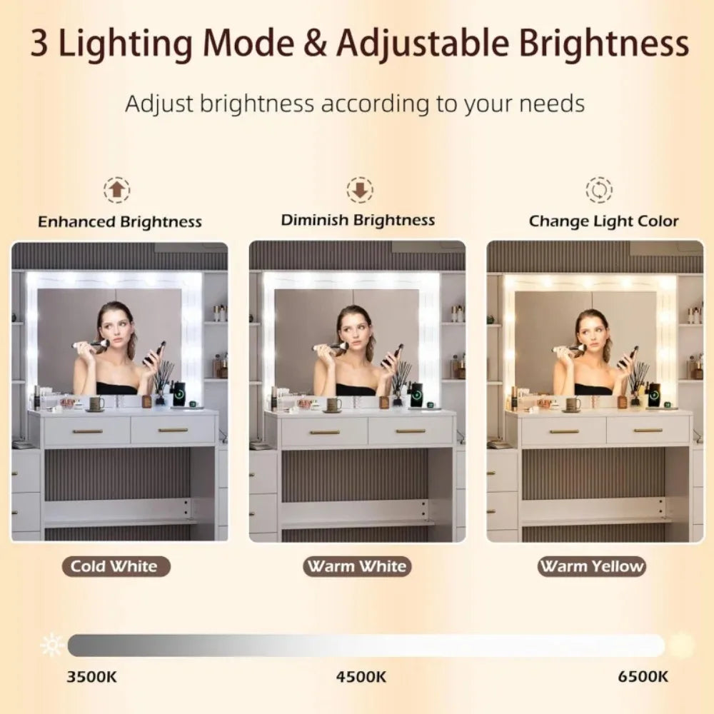 2 color LuxeGlow Vanity Desk – Elegant Makeup Station with LED Lights & Storage ✨💄